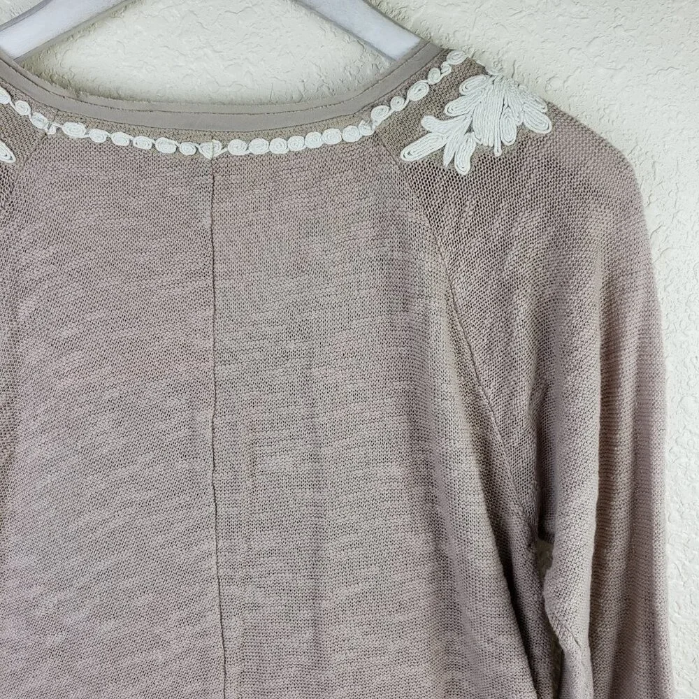 Anthropologie Meadow Rue Top Long Sleeve Boho Victorian Embroidered Beaded sz M